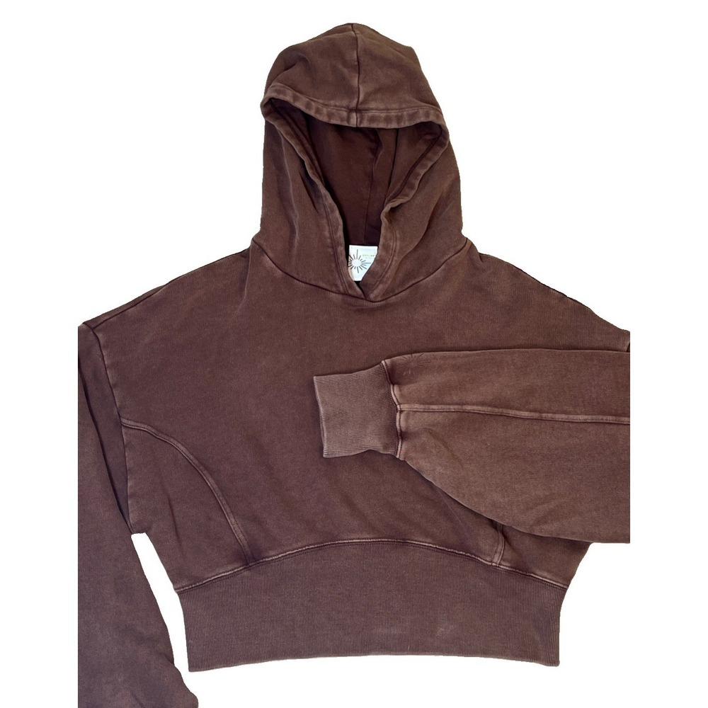OFFLINE by Aerie Cropped Hoodie Women XL Brown Washed Thumbhole Pullover - Picture 3 of 9